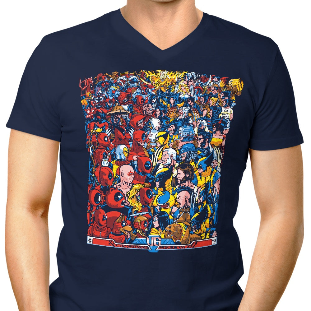 Men's V-Neck T-Shirt with Swords and Claws Design