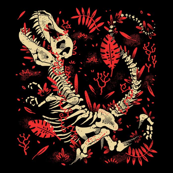 Men's V-Neck T-Shirts with Tyrannosaurus Fossils Design