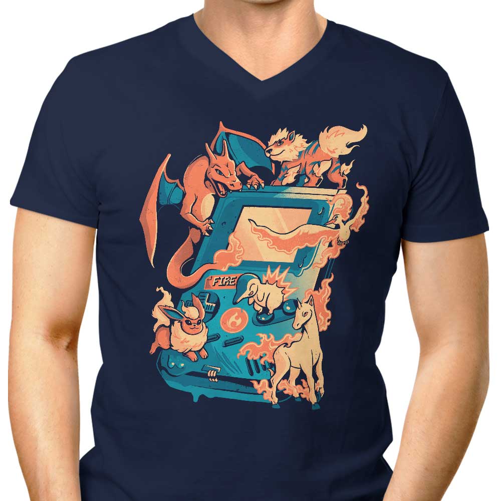 Arigatees' Men's Stylish V-Neck Fire Game T-Shirt