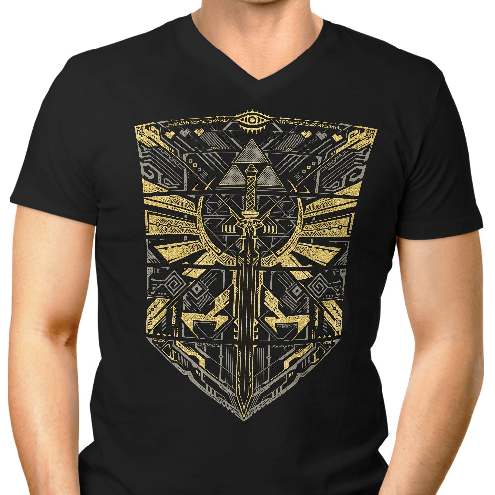 Men's Stylish V-Neck Cyber Hero Gold T-Shirt