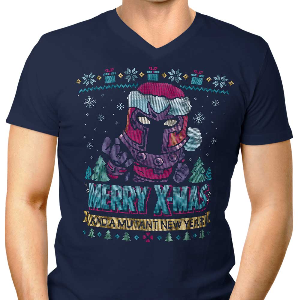 Magnetic Christmas-themed Men's V-Neck T-Shirt