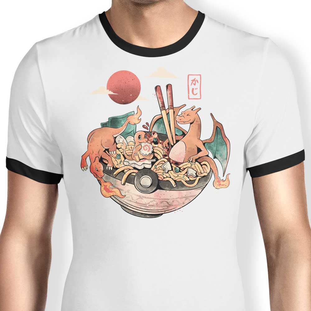 Arigatees' Stylish Fire Bowl Ringer Design T-Shirt