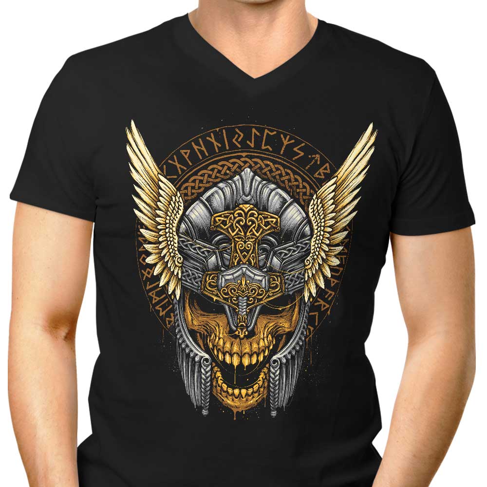 Men's V-Neck T-Shirt with the Skull of Thunder Design
