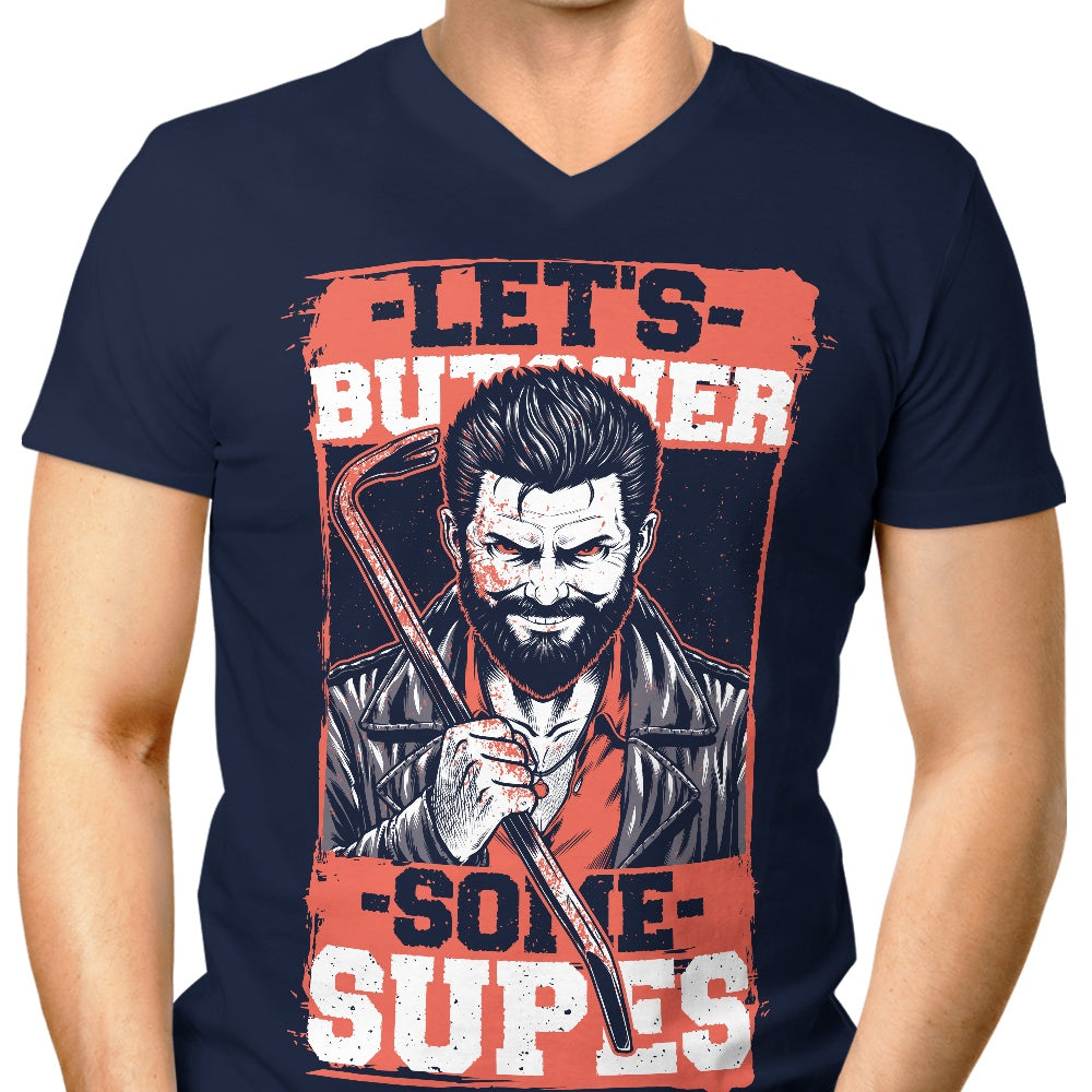 Men's V-Neck T-Shirt with the 'Butcher Some Supes' Design