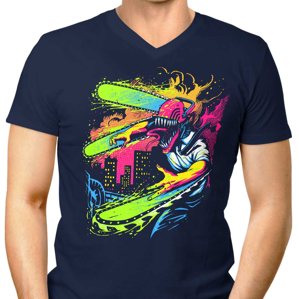 Men's Stylish Neon V-Neck Chainsaw T-Shirt
