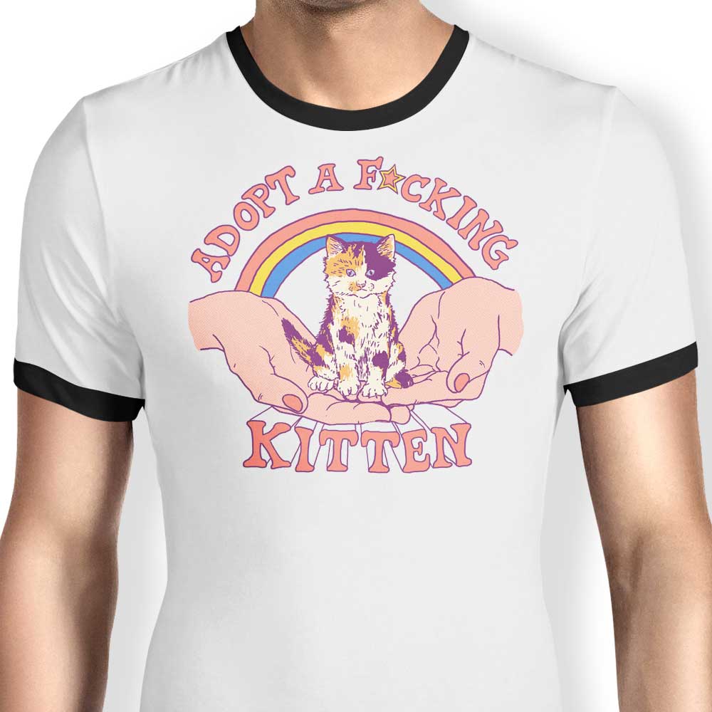Stylish Men's Adopt a Kitten Ringer T - Shirt in S to 4XL Sizes
