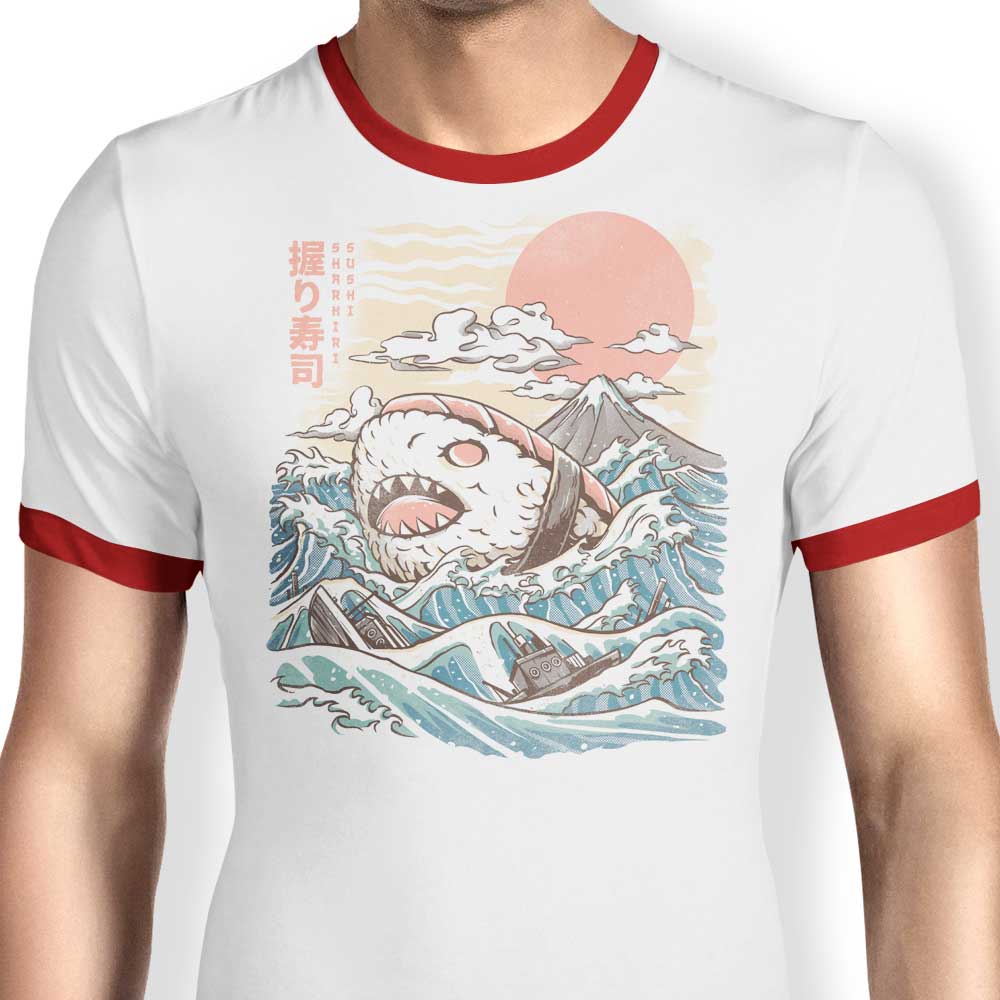 Ilustrata's Sharkiri Sushi Men's Ringer Style Cotton T - Shirt