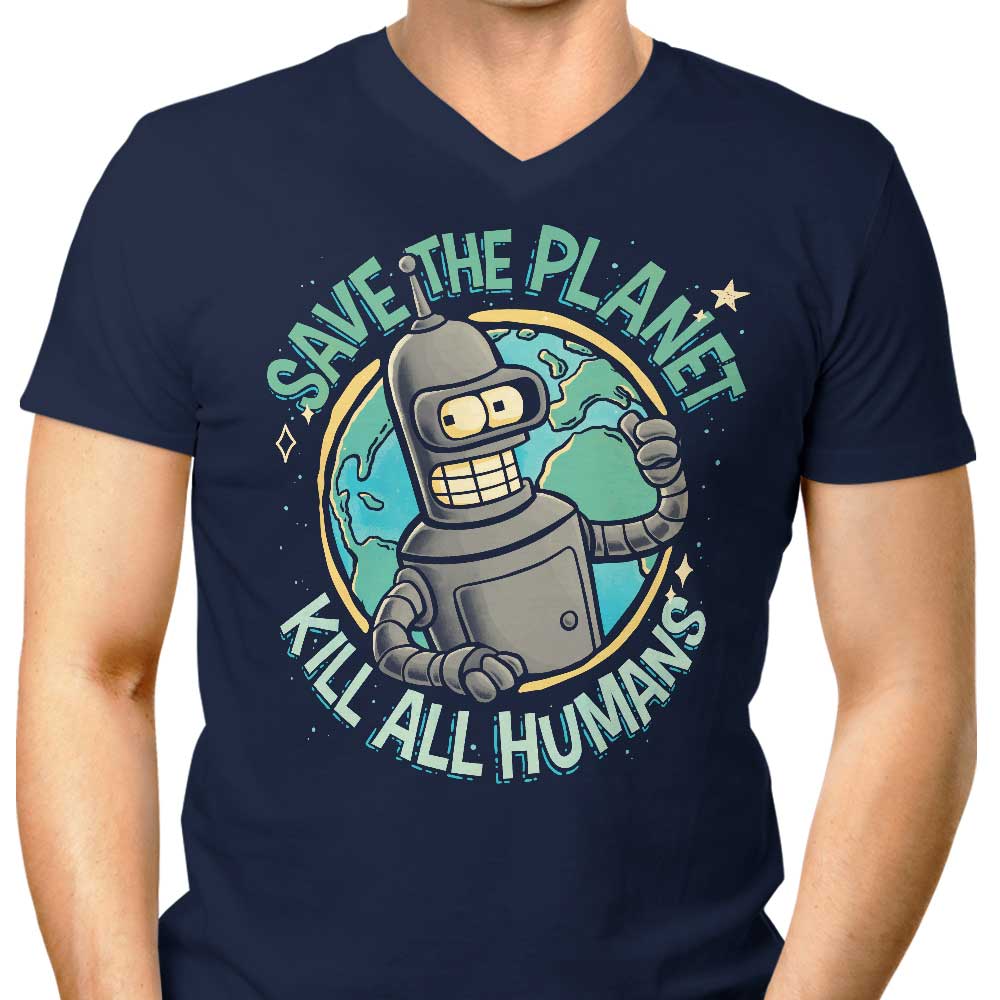 Eco - Friendly Men's V - Neck Tee for Planet Saving