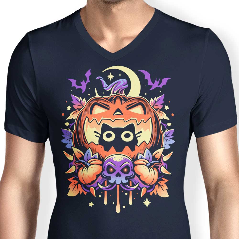 Men's Spooky Halloween Cat V-Neck T-Shirt