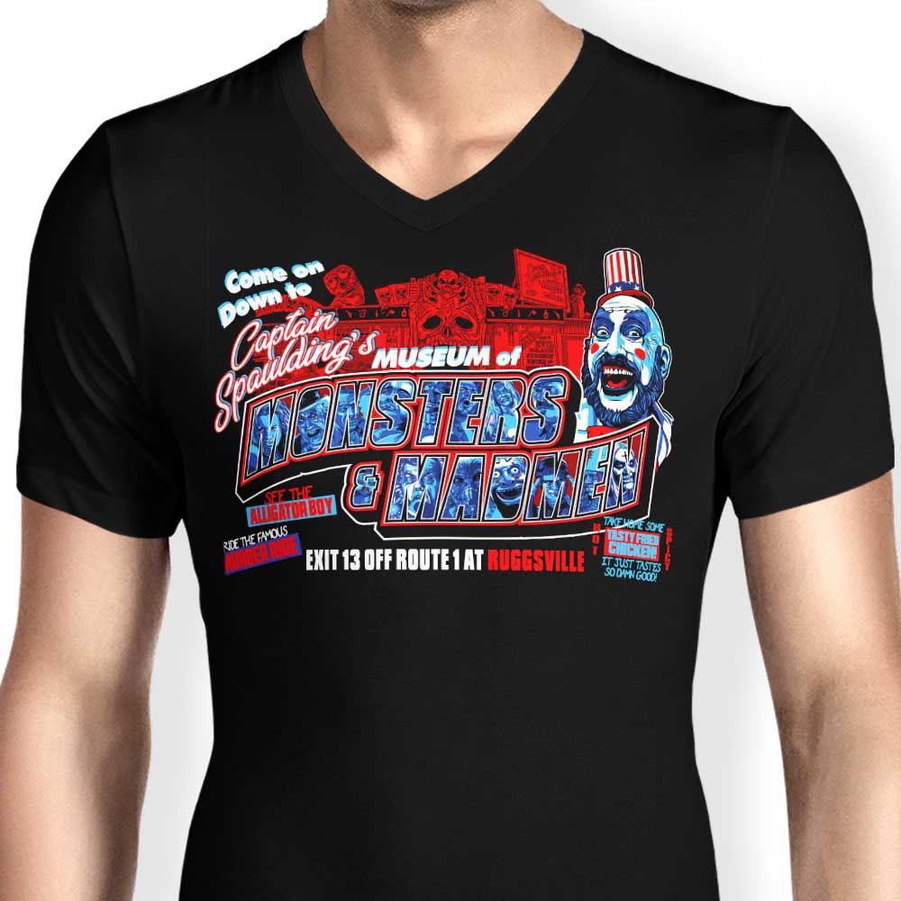 Men's Stylish V-Neck T-shirt Inspired by Museum of Monsters and Madmen