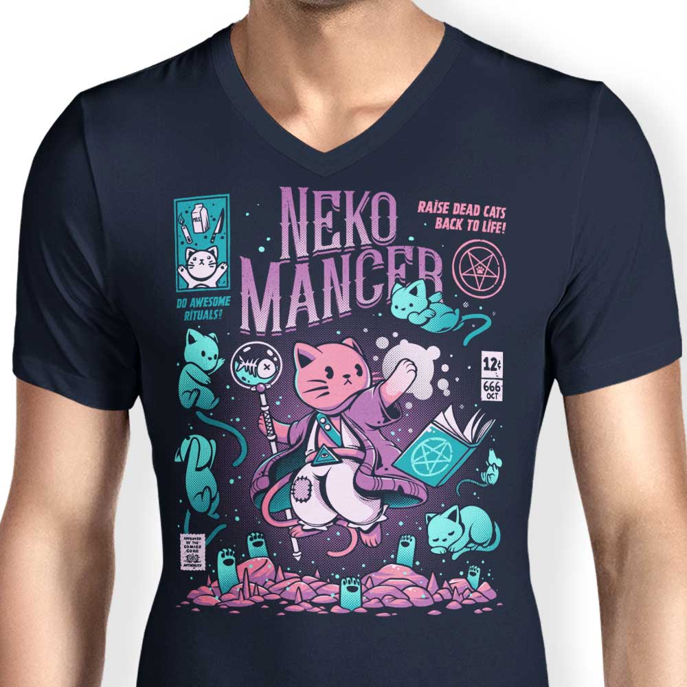 Men's Stylish V-Neck T-Shirt Inspired by Nekomancer from Ilustrata