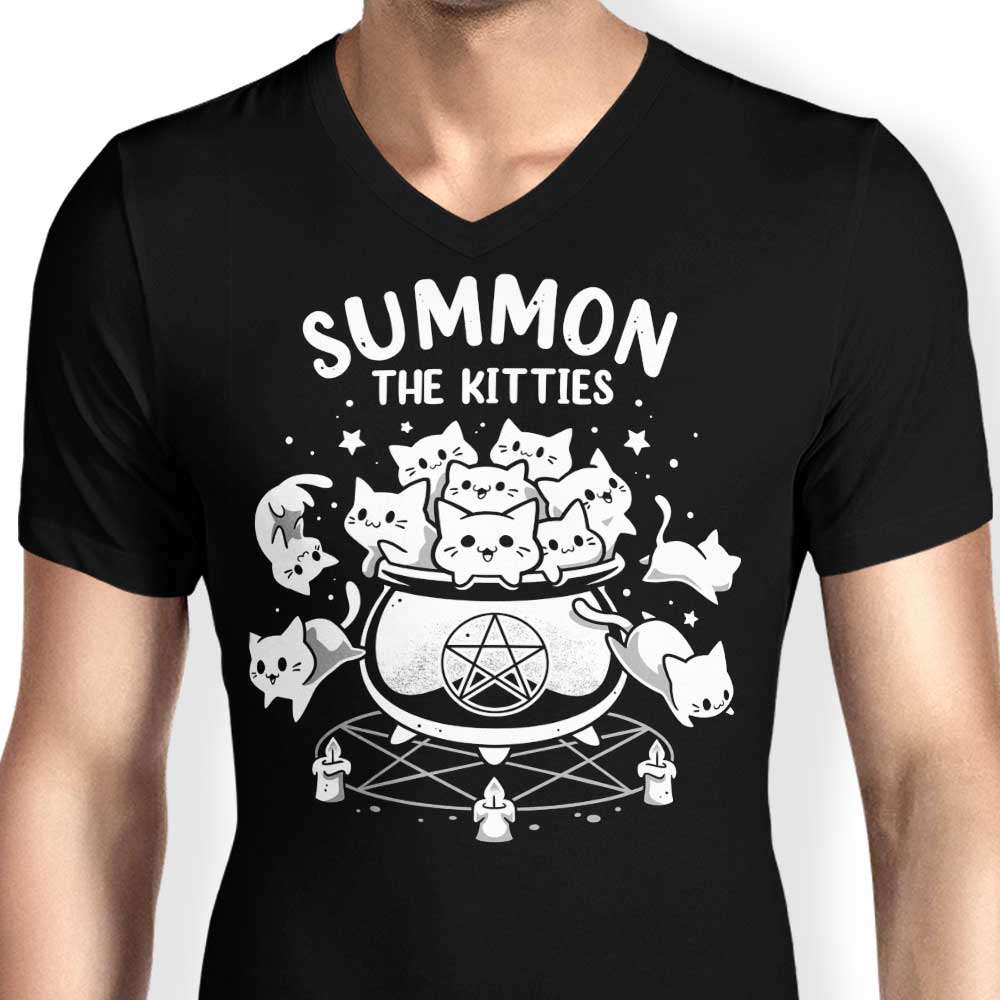 Men's Stylish V-Neck 'Summon the Kitties' T-Shirt