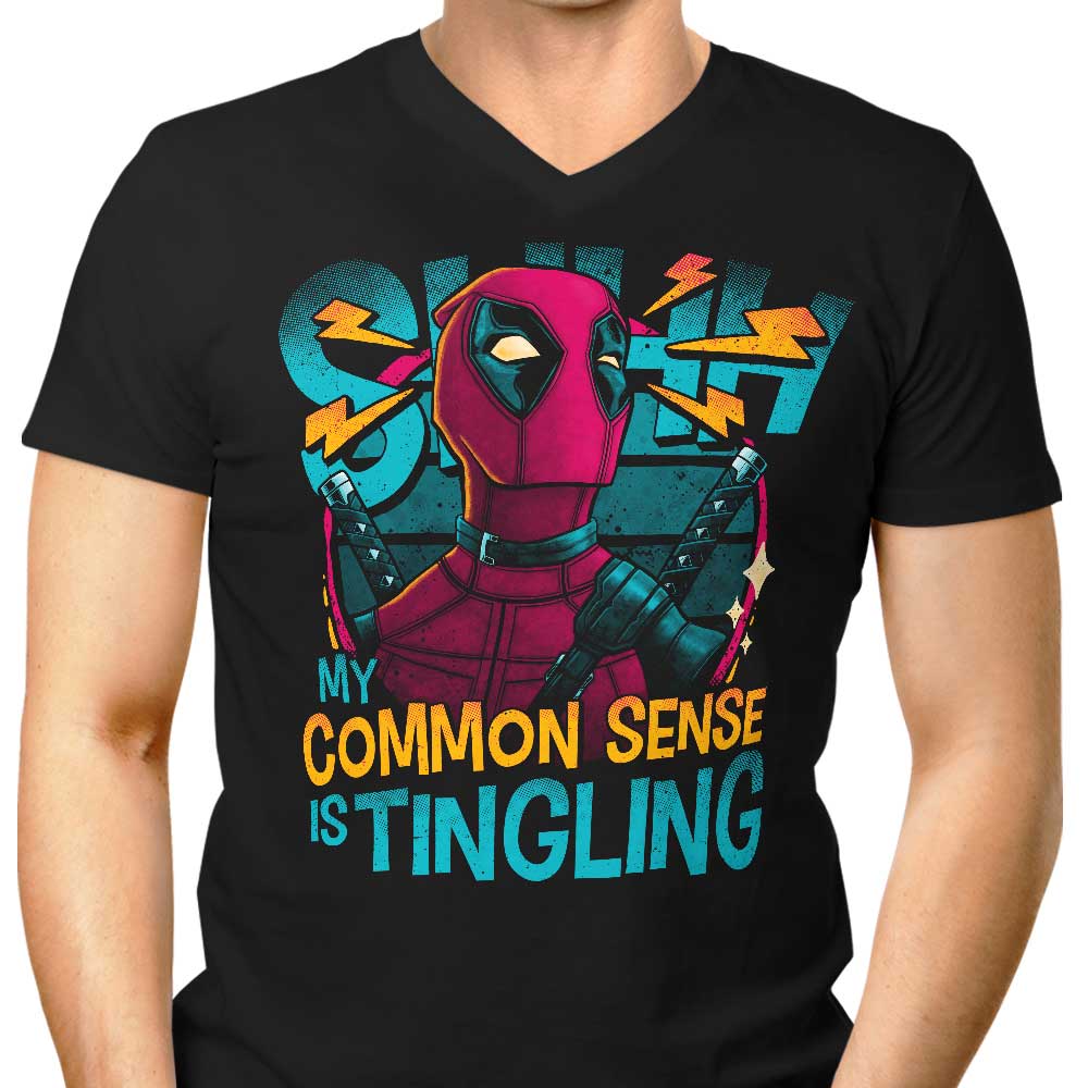Men's V-Neck T-Shirt with the Concept of Common Sense