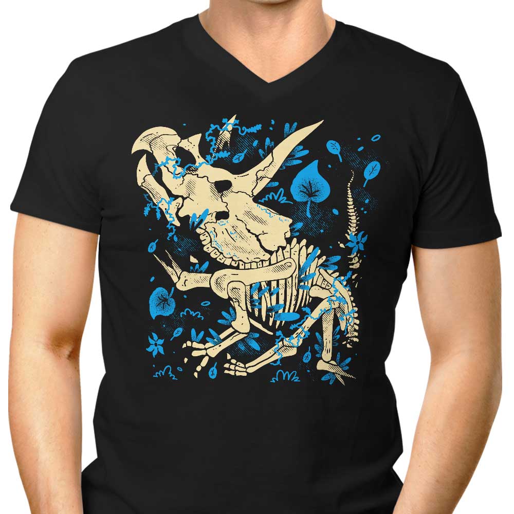Men's V-Neck T-Shirts Featuring Triceratops Fossils Designs