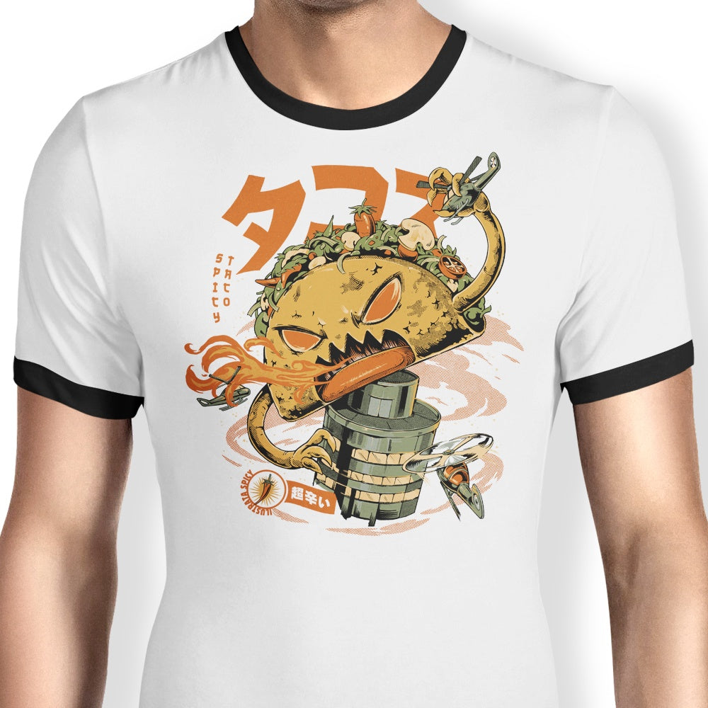 Ilustrata's Zesty Spicy Taco Kaiju Ringer Style T-Shirt