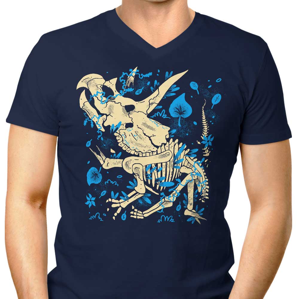 Men's V-Neck T-Shirts Featuring Triceratops Fossils Designs