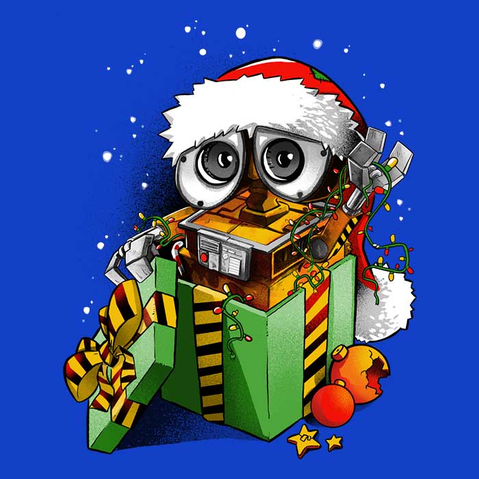 Alemaglia's Christmas Robot-themed Men's T-Shirts in Various Sizes