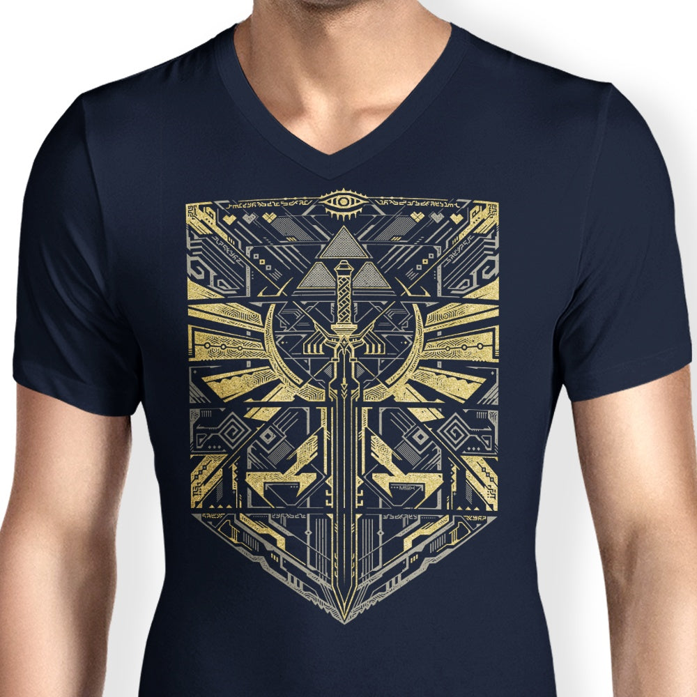 Men's Stylish V-Neck Cyber Hero Gold T-Shirt