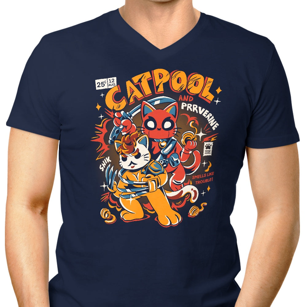 Stylish Men's V-Neck Catpool Shirt