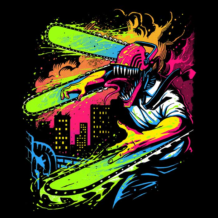 Men's Stylish Neon V-Neck Chainsaw T-Shirt