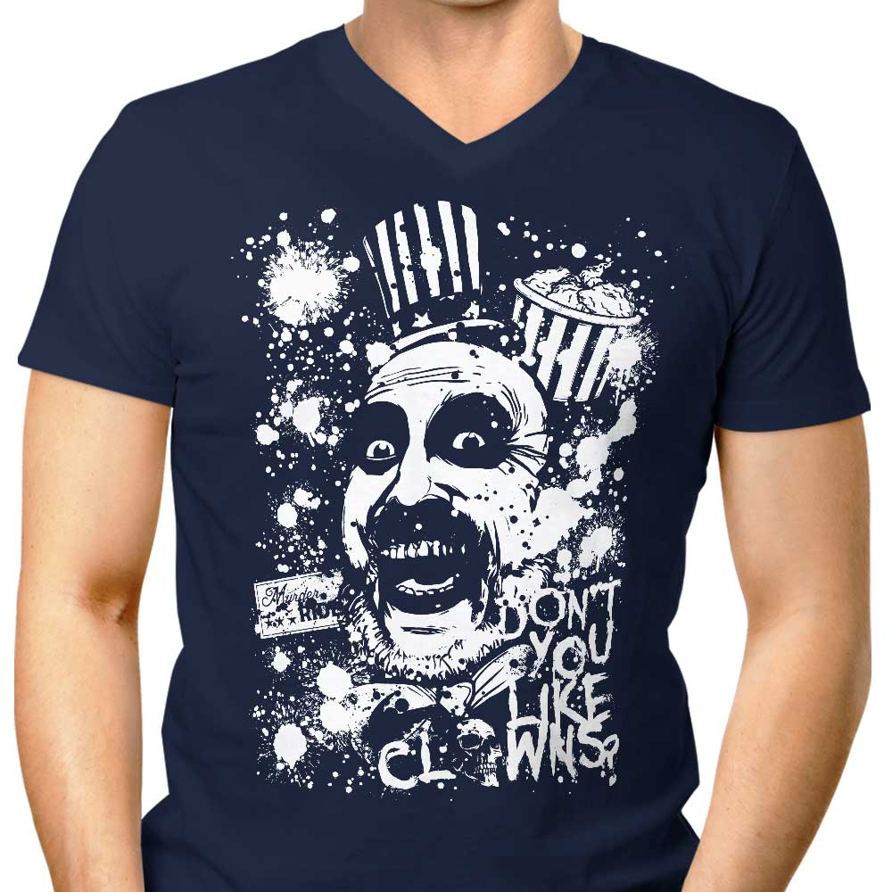 Men's Stylish V-Neck T-Shirt with 'Don't You Like Clowns' Design