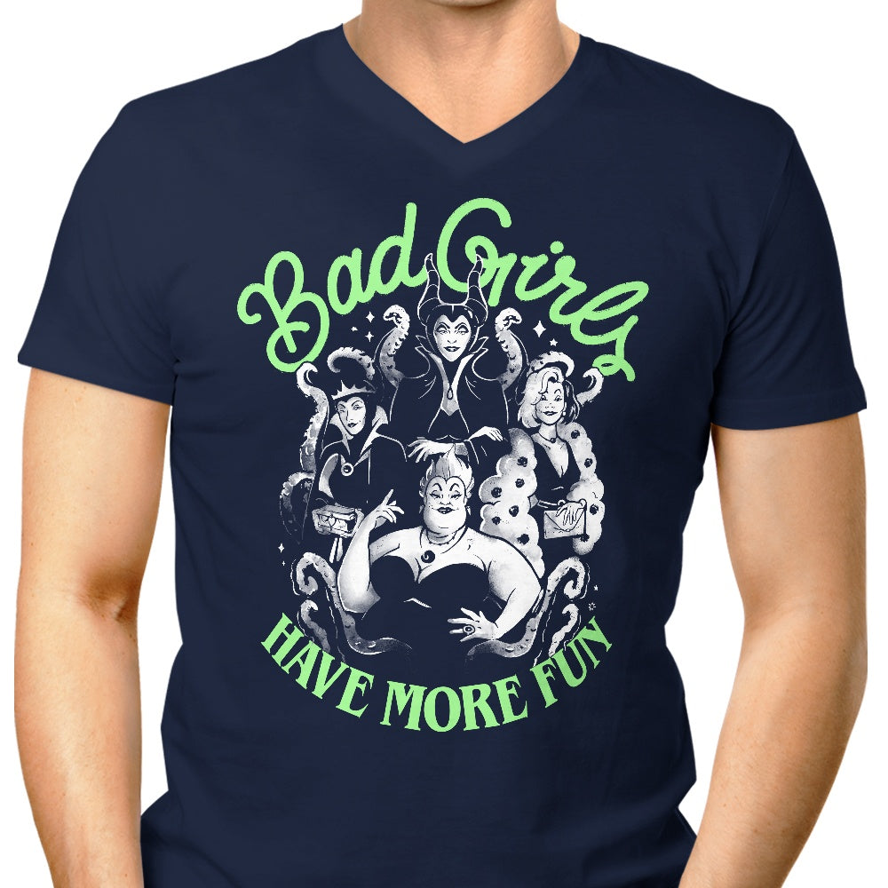 Men's Stylish V-Neck T-Shirt with the Slogan 'Bad Girls Have More Fun'