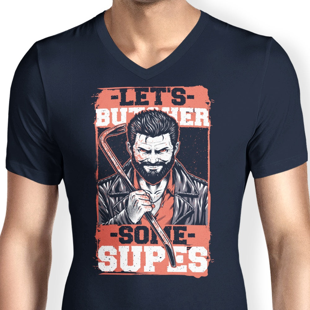 Men's V-Neck T-Shirt with the 'Butcher Some Supes' Design