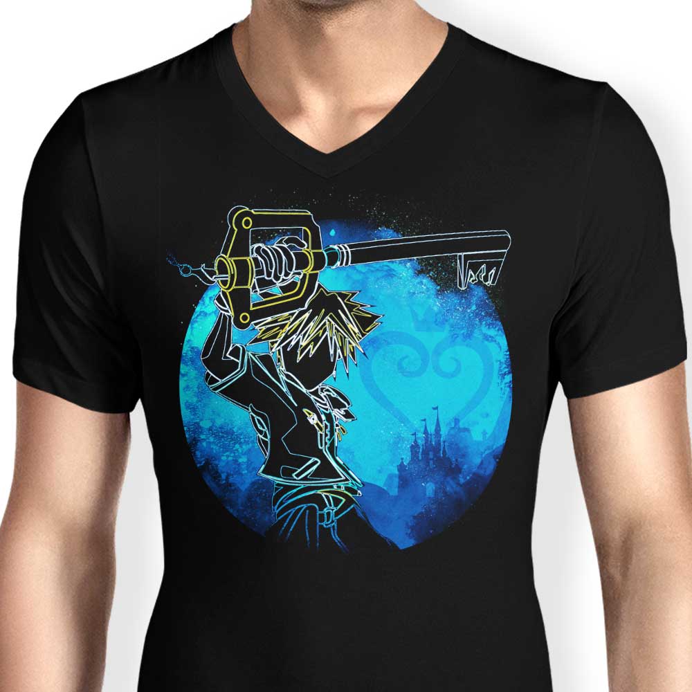 Men's V-Neck T-Shirt with Keyblade Orb Design