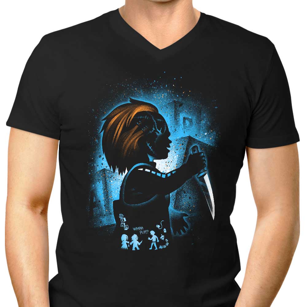 Men's Scary Doll Themed V-Neck T-Shirt