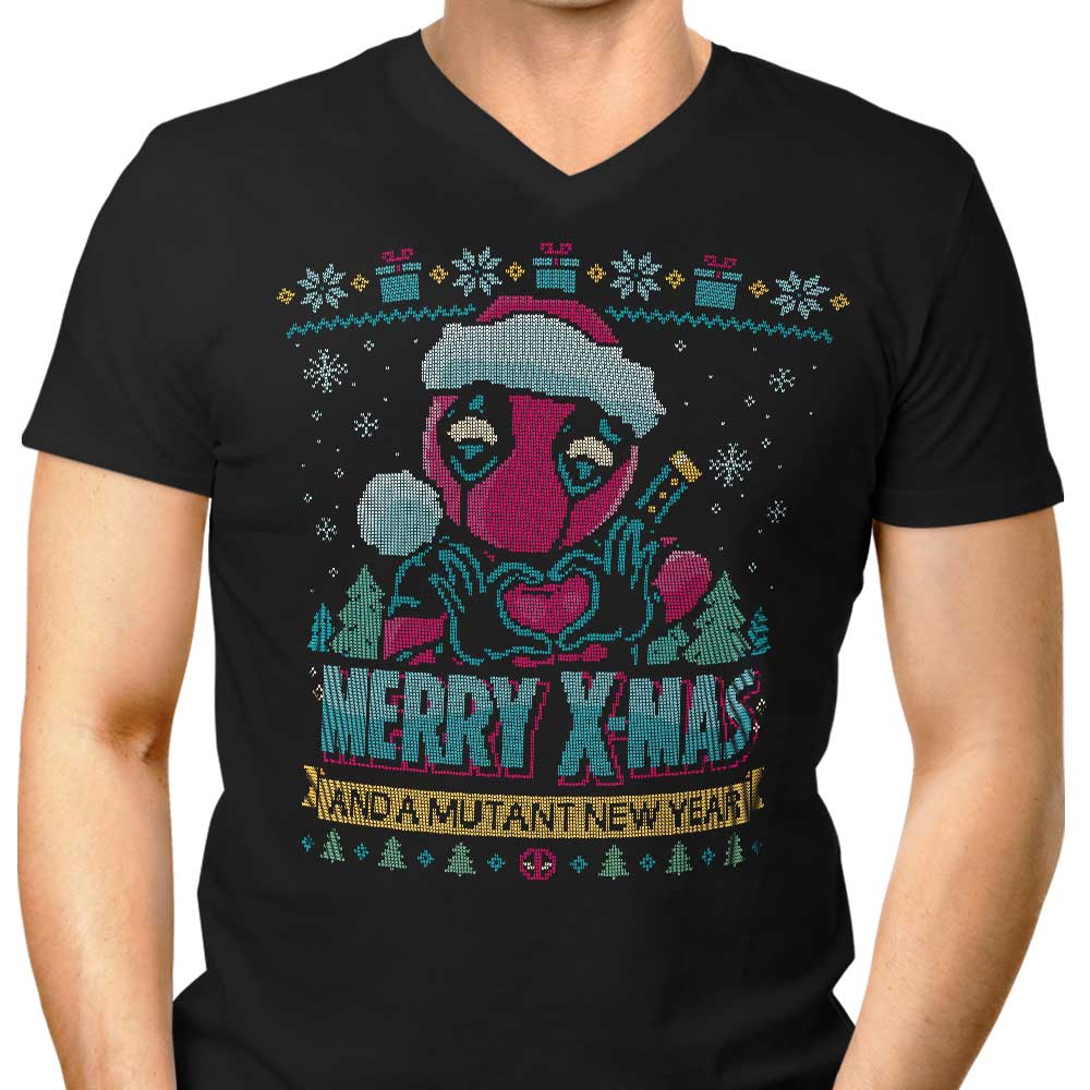 Men's Christmas-themed V-Neck Chimichanga Tee by Teesgeex
