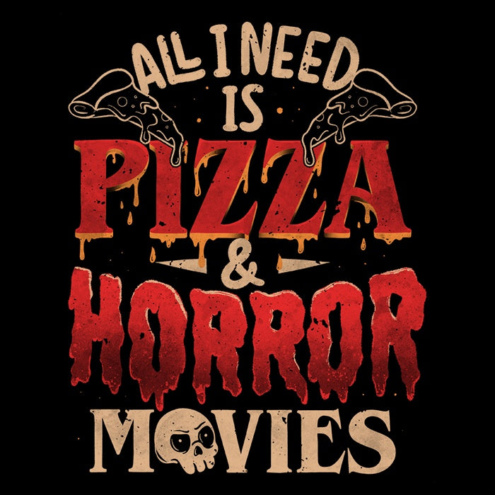 Men's Stylish V-Neck 'Pizza and Horror' T-Shirt