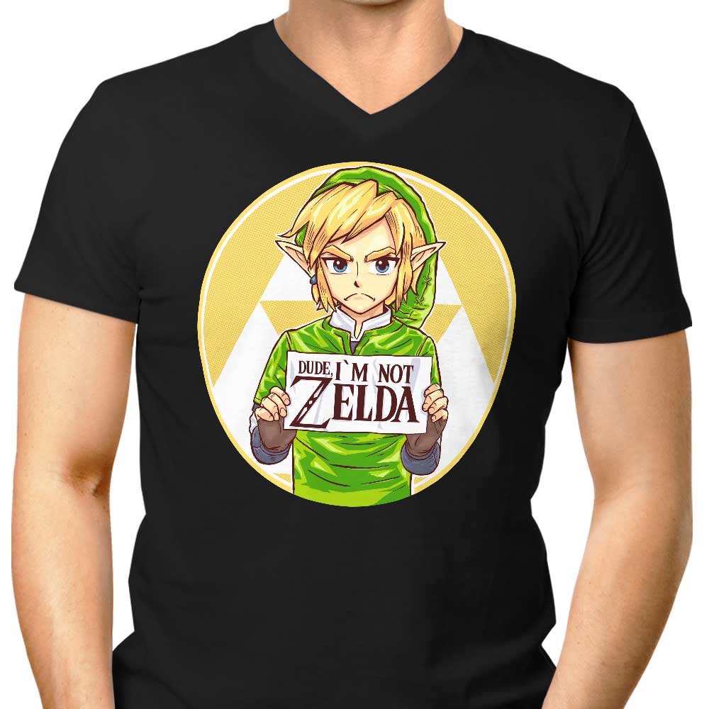 Rustenico's Cool Men's V-Neck: 'Dude, I'm Not Zelda'