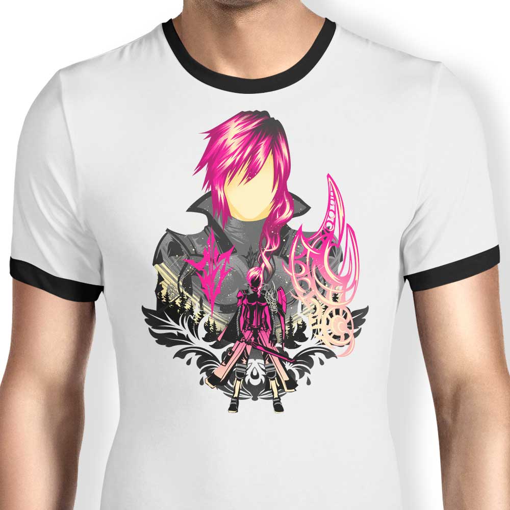Pink Lightning Design Ringer Style T-Shirt