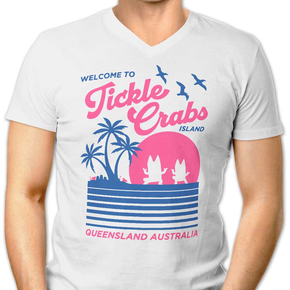 Men's Comfortable V-Neck T-Shirt: Welcome to Tickle Crabs Island