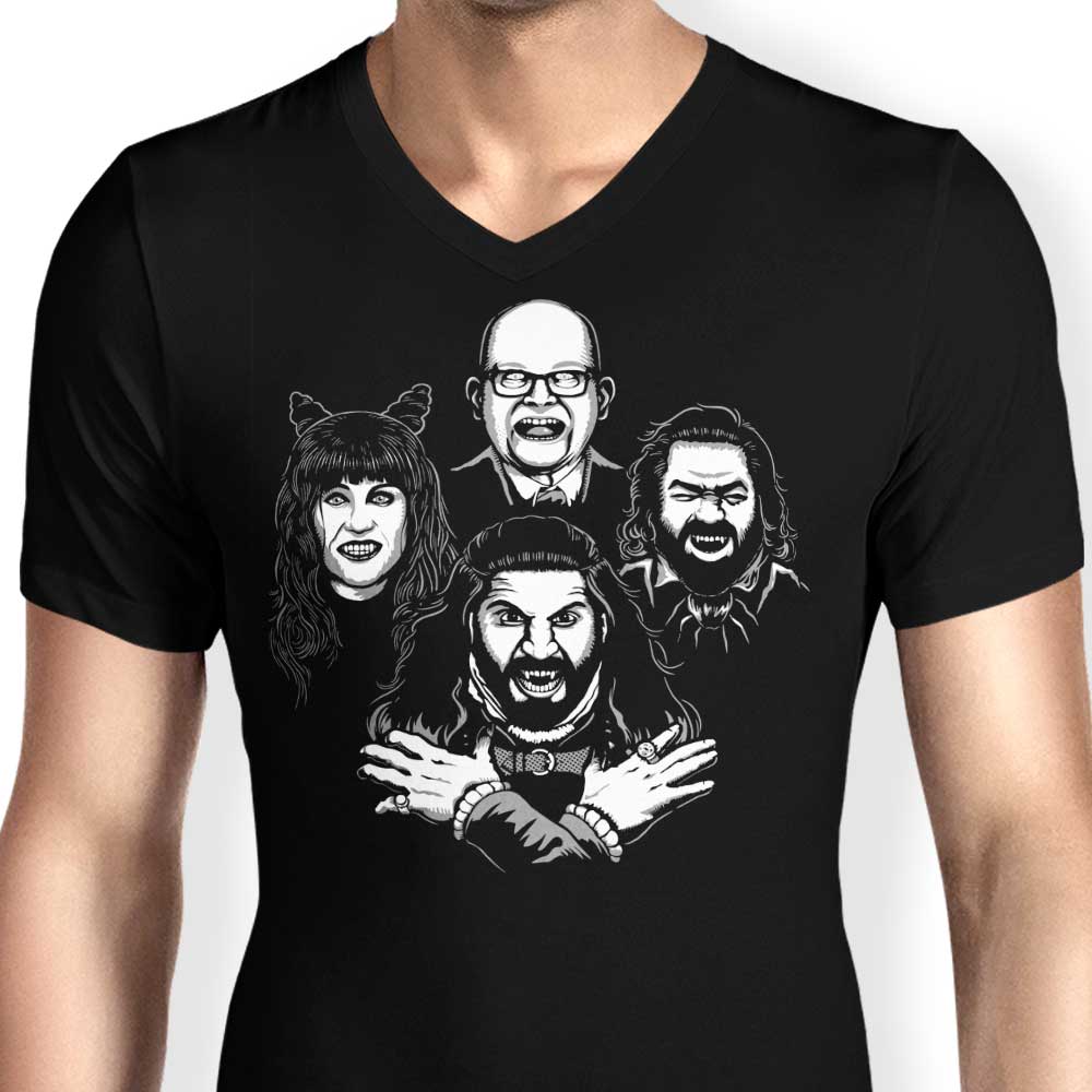 Bohemian-Inspired Men's V-Neck T-Shirt with Shadowy Patterns