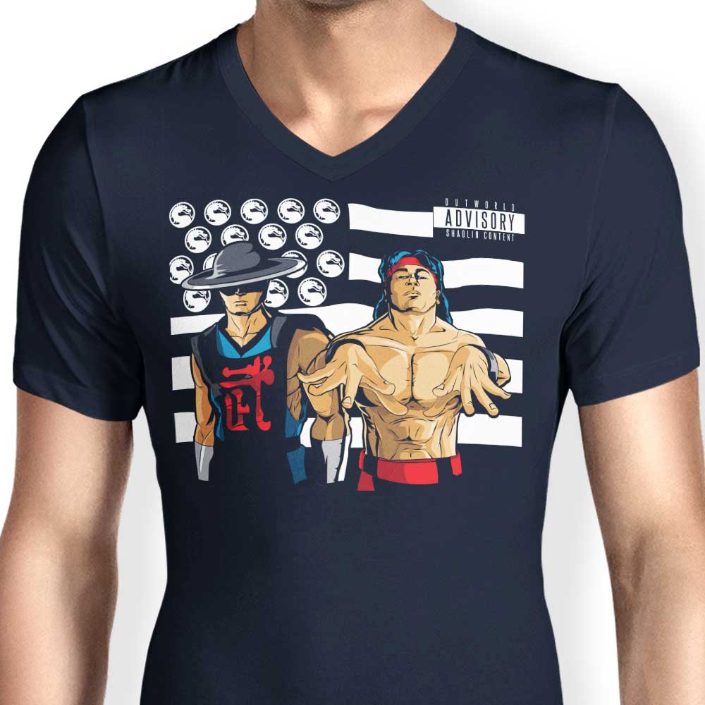 Men's Stylish V-Neck 'Bombs Over Outworld' T-Shirt
