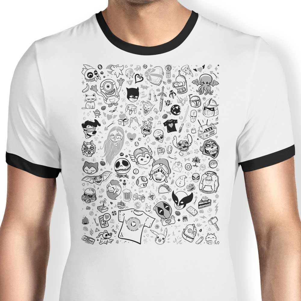 Adorable Doodles Print Ringer Style T-Shirt for Fashion Lovers