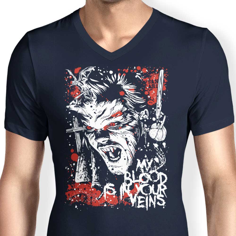 Men's Stylish V-Neck T-Shirt - Blood Flowing in Your Veins Design