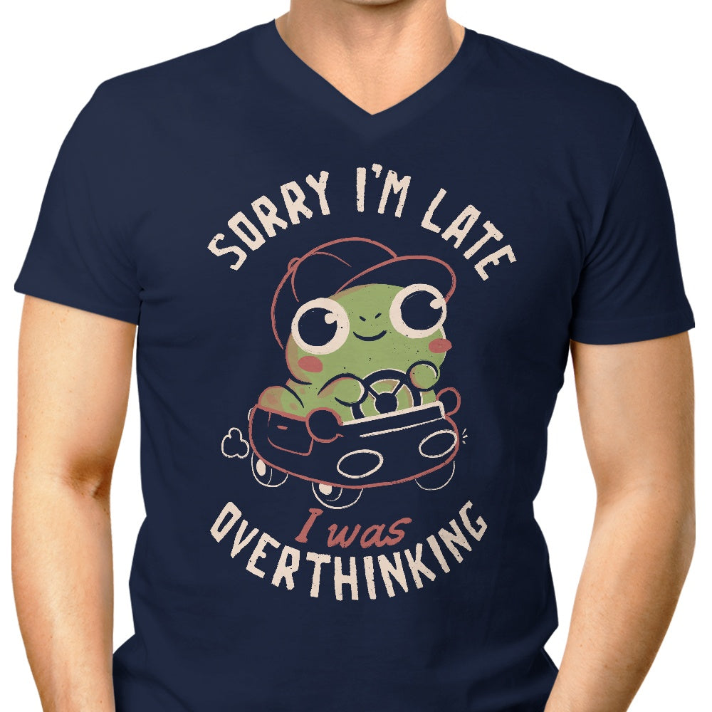 Men's Fashionable V-Neck Tee - 'Sorry I'm Late'