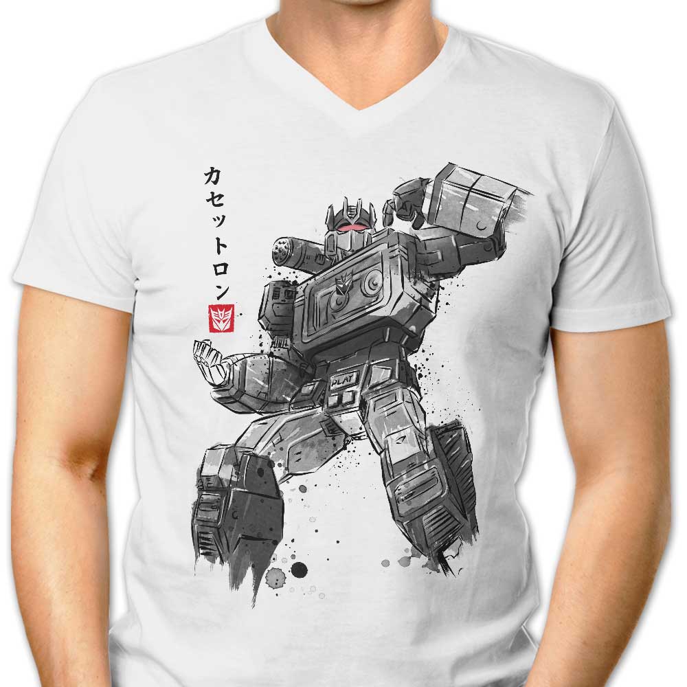 Men's Stylish V-Neck Cassette Sumi-e T-Shirt