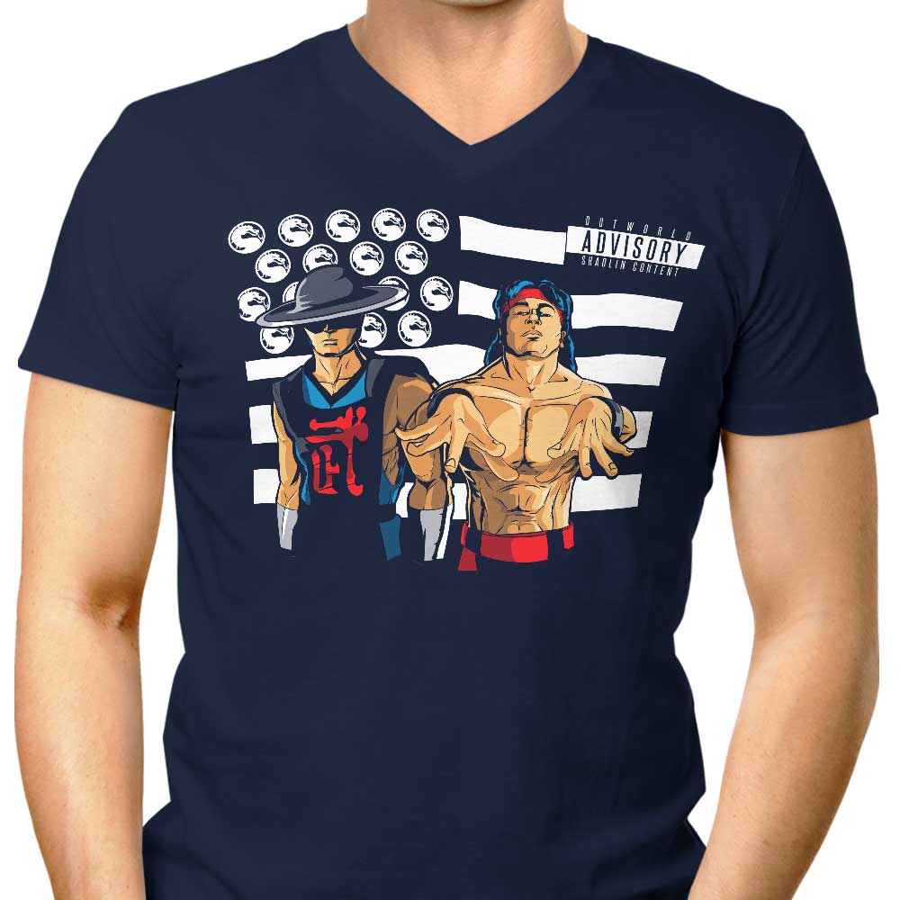 Men's Stylish V-Neck 'Bombs Over Outworld' T-Shirt