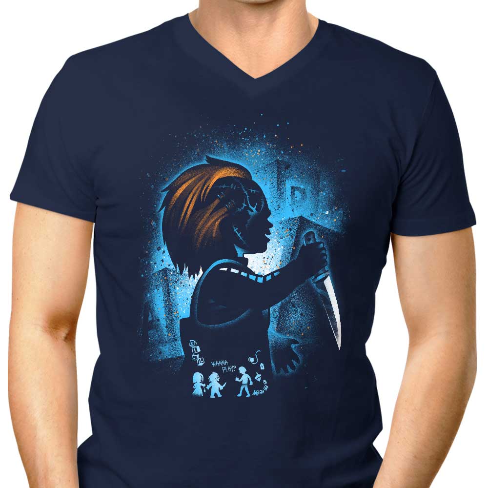Men's Scary Doll Themed V-Neck T-Shirt
