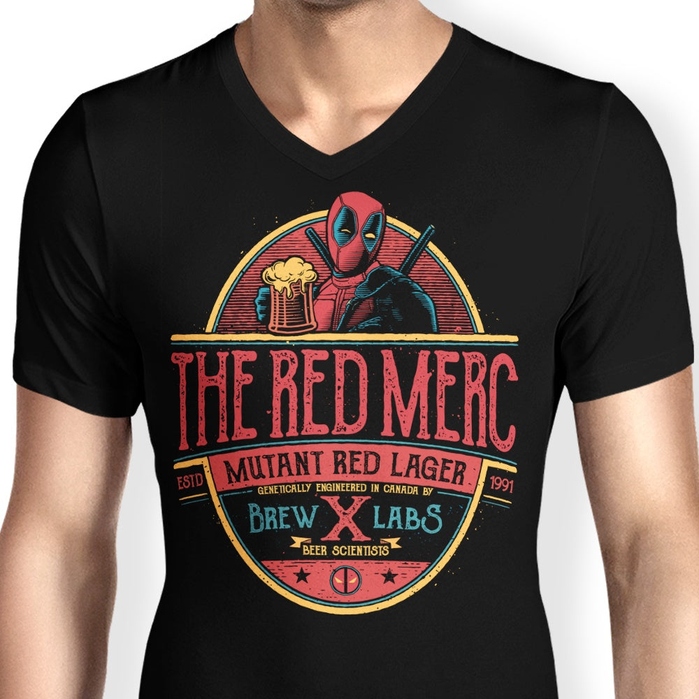 Teesgeex Men's Stylish V-Neck Mutant Red Lager Tee