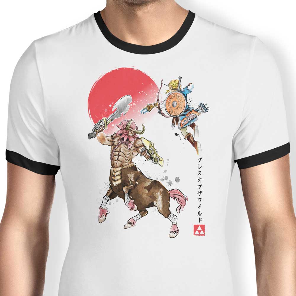 Watercolor Print of Death Mountain on Stylish Men's Ringer T - Shirt