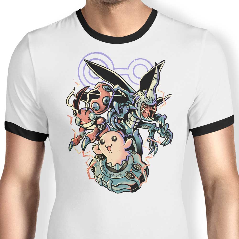 Digital Insect Evolution-themed Ringer Style T-Shirt for Trendy Wear