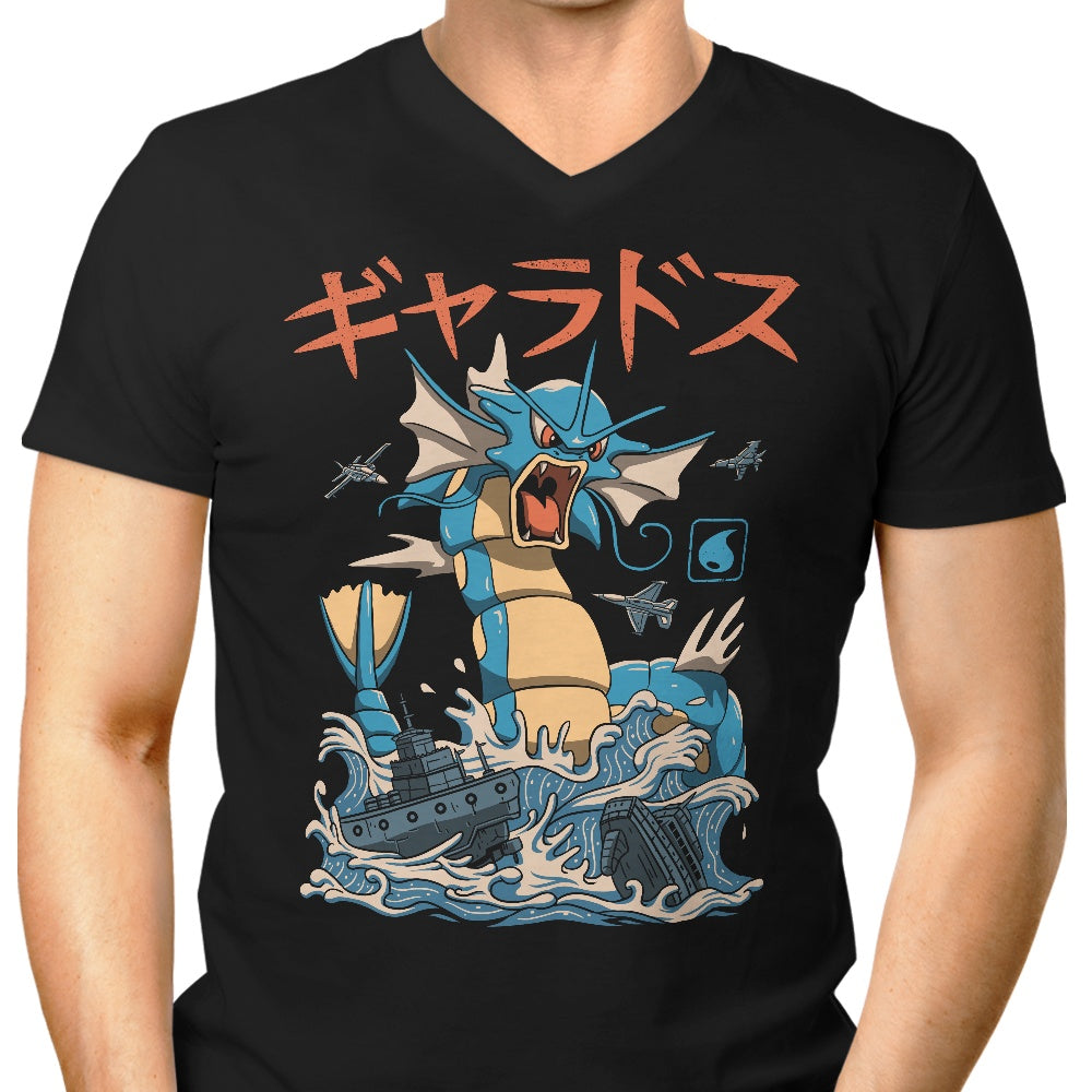 Men's Stylish V-Neck Water Flying Kaiju T-Shirt
