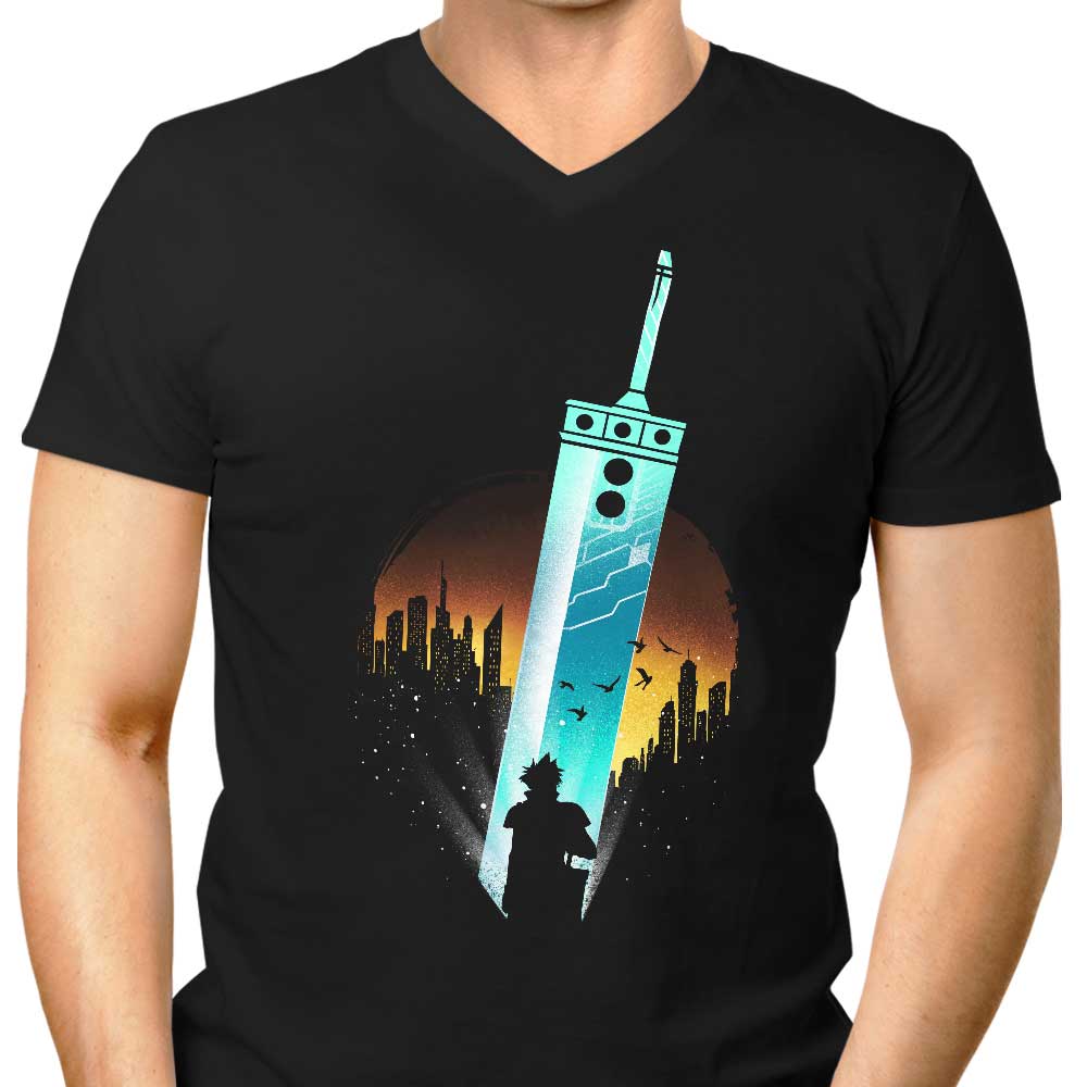Men's V-Neck Fantasy-Themed Sword-Inspired T-Shirt