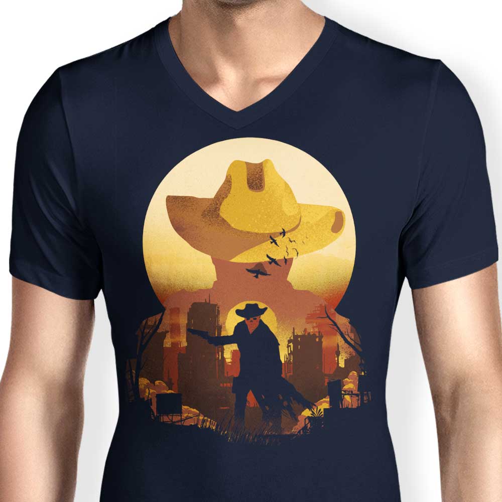 Men's V-Neck T-Shirt with Ghoul Silhouette Design