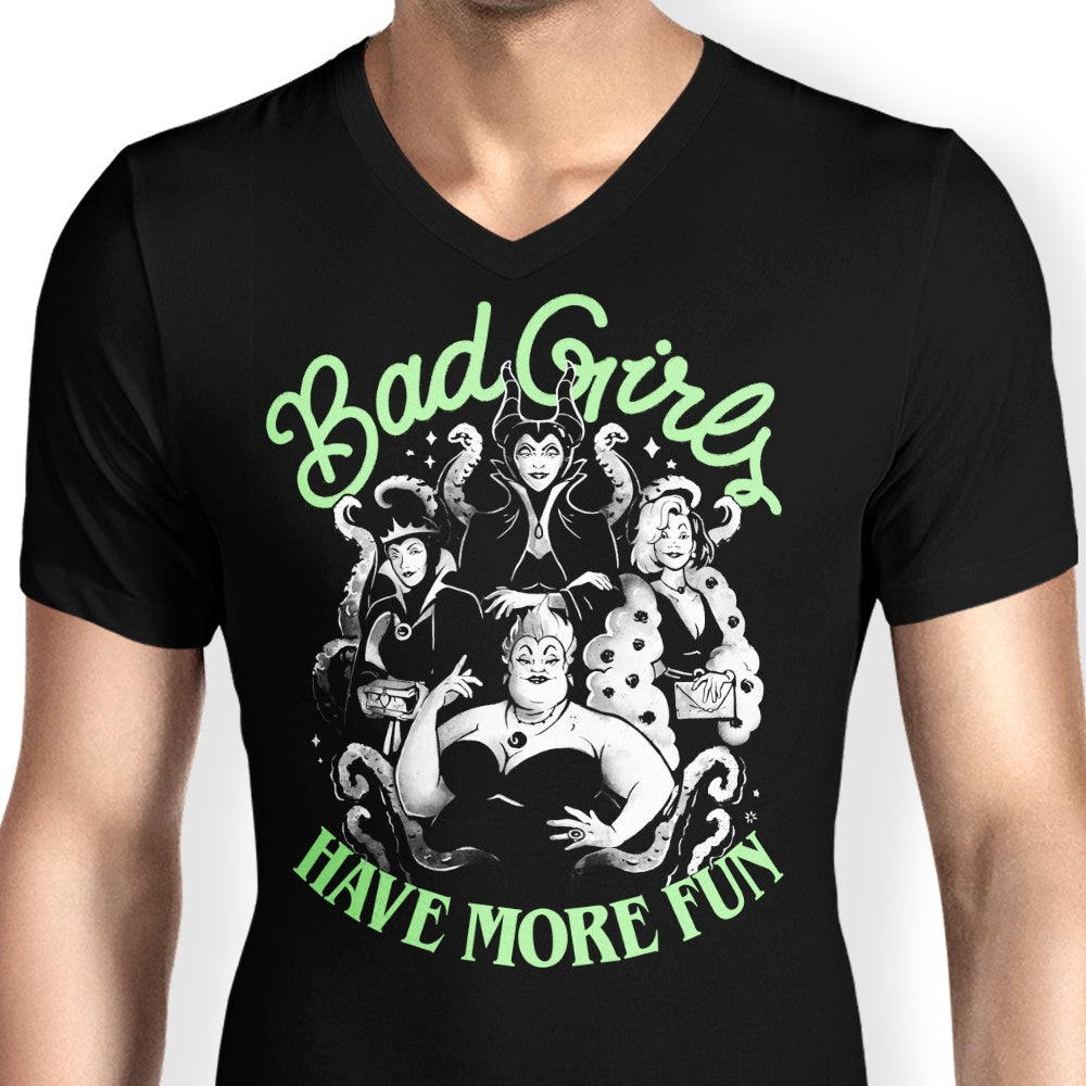 Men's Stylish V-Neck T-Shirt with the Slogan 'Bad Girls Have More Fun'