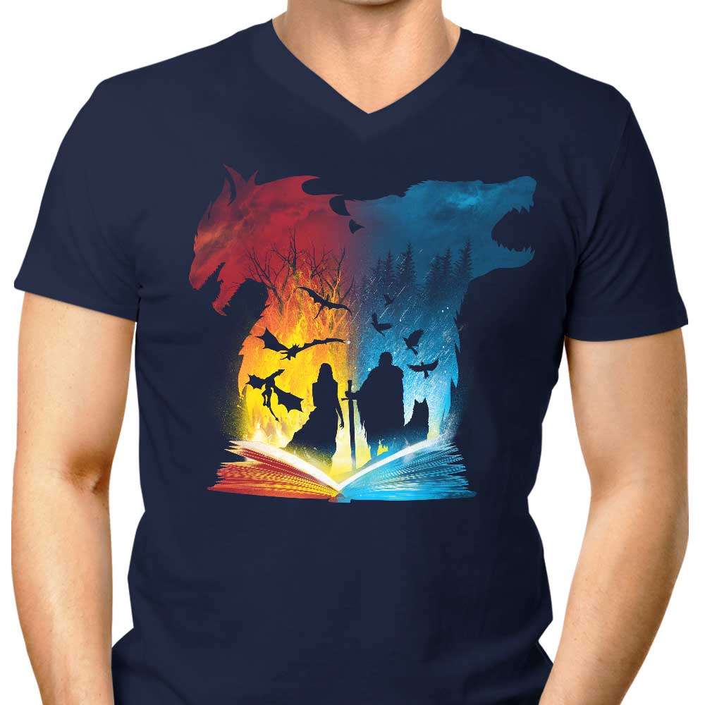 Men's V-Neck T-Shirt Inspired by the Book of Fire and Ice